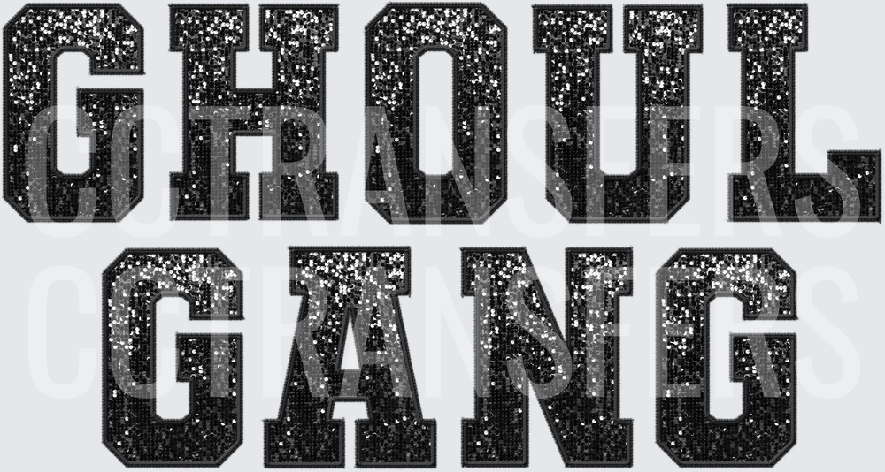 Ghoul Gang Black Glitter Varsity Letter Block Text (DTF)