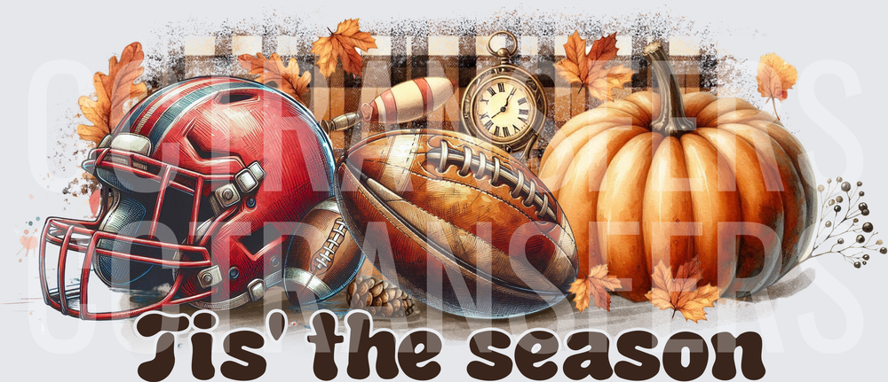 Tis The Season Fall Football Helmet Pumpkin Buffalo Plaid (DTF)