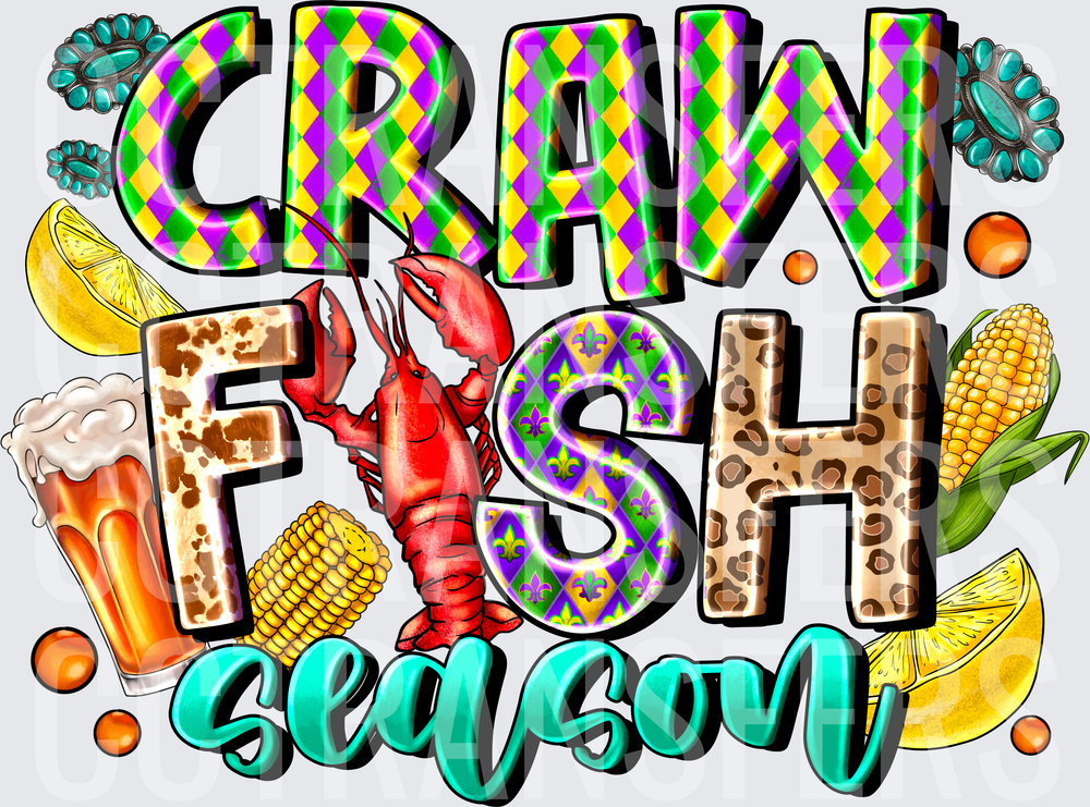 Crawfish Season Mardi Gras Leopard Boil Design (DTF)