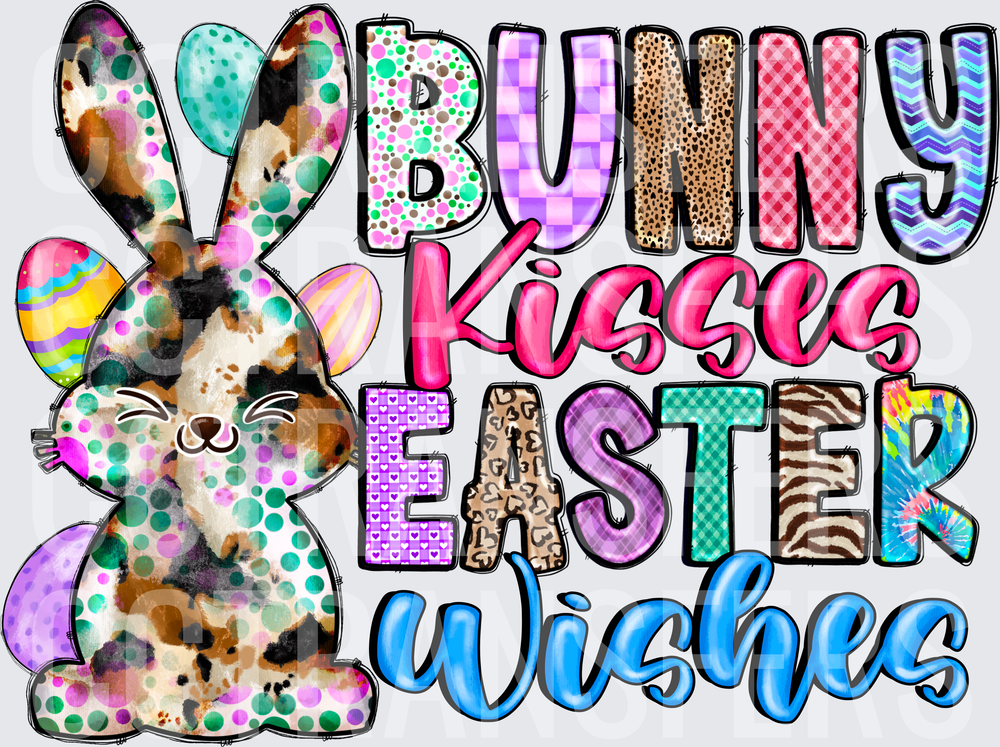 Bunny Kisses Easter Wishes Leopard Polka Dot Bunny (DTF)