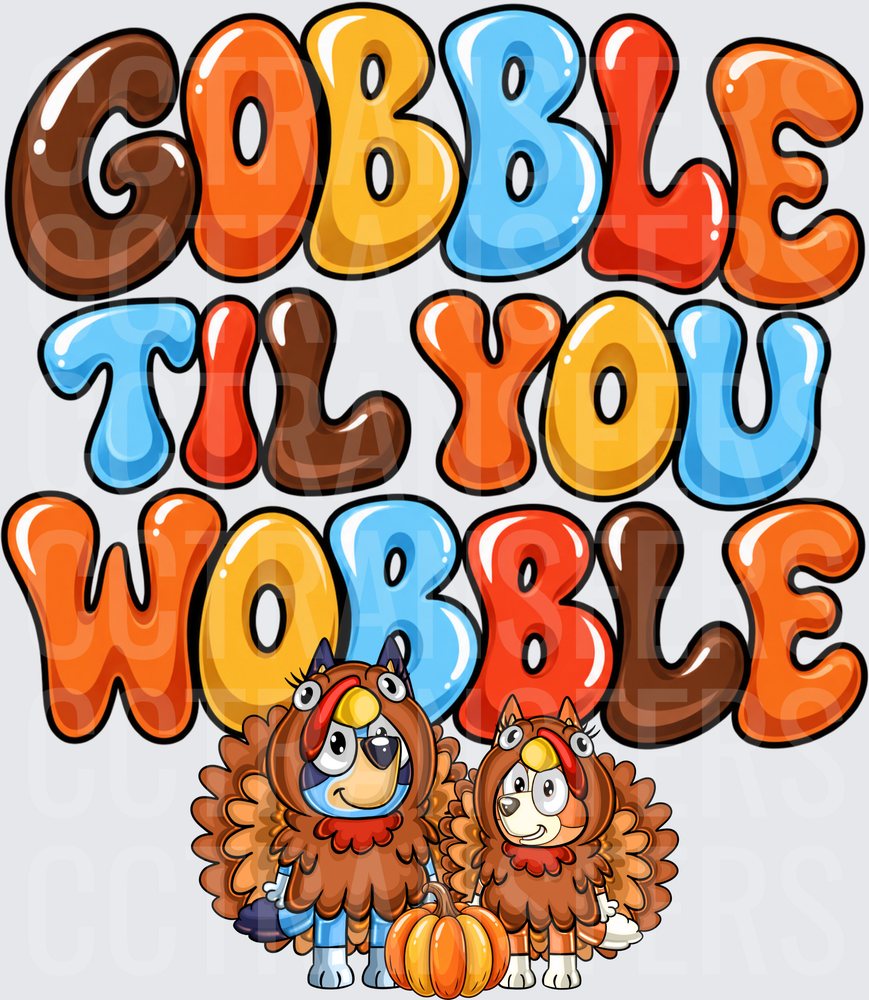 Gobble Til You Wobble Cartoon Dogs Turkey Costumes (DTF)