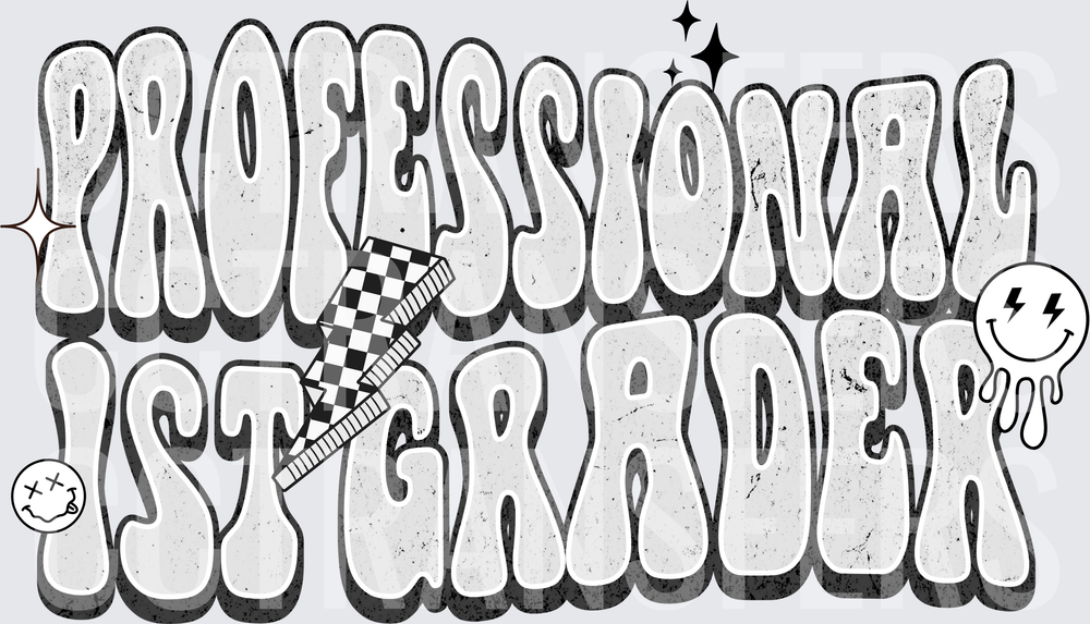 Professional 1st Grader Retro Groovy Bubble Letter (DTF)
