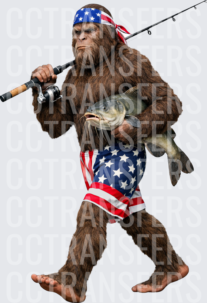 Patriotic Sasquatch Fishing with Catfish and Rod (DTF)