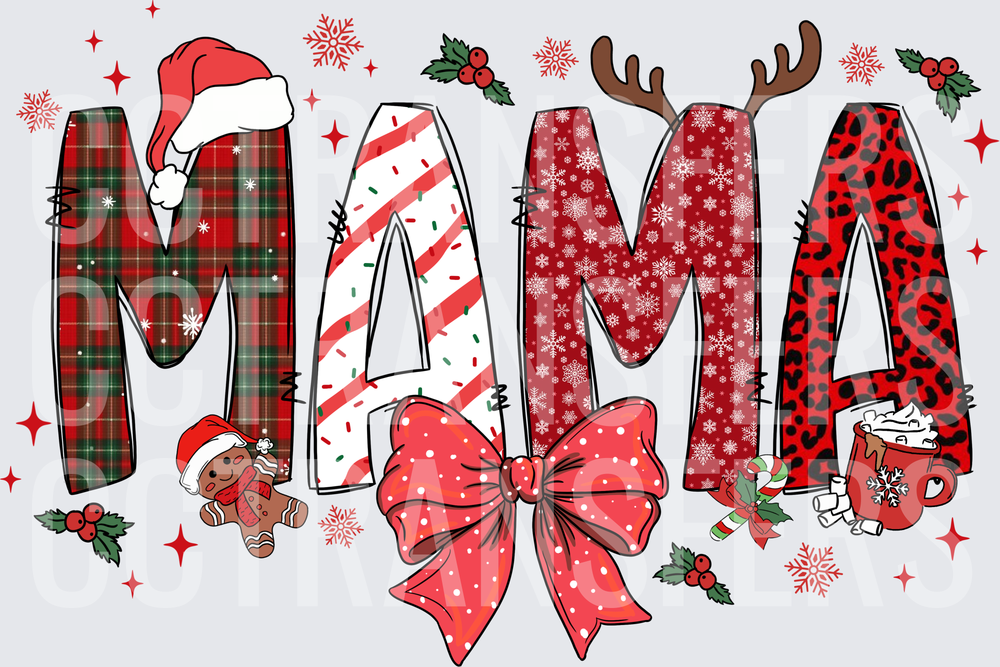 Christmas Mama Plaid Leopard Bow Holiday DTF