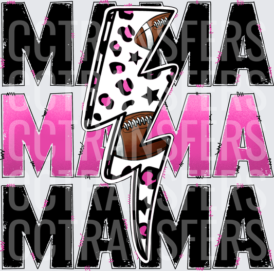 Mama Football Leopard Lightning Bolt Stacked Pink Black (DTF)