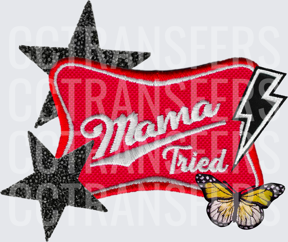 Mama Tried Embroidered Patch Stars Lightning Butterfly (DTF)