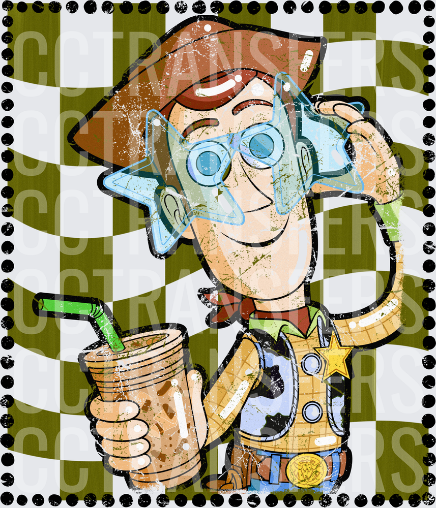 Retro Cowboy Sheriff Star Sunglasses Iced Coffee Stamp (DTF)
