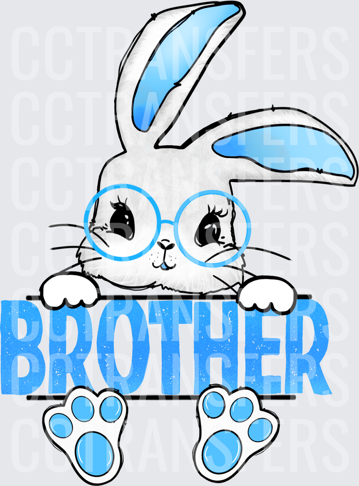Cute White Bunny with Blue Glasses Brother Easter (DTF)