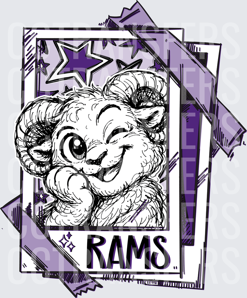 Cute Fluffy Ram Mascot Winking Stars Polaroid Frame (DTF)