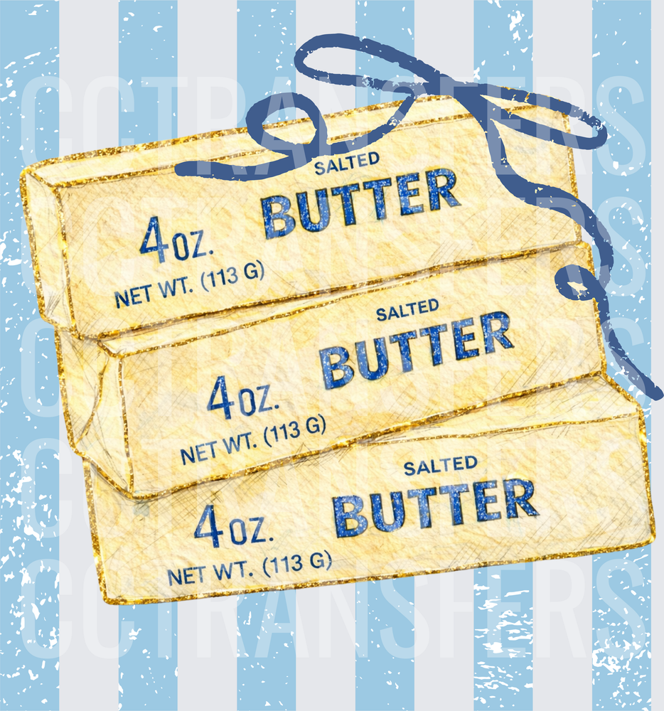 Stacked Salted Butter Sticks 4oz Glitter Bow Blue Stripe (DTF)