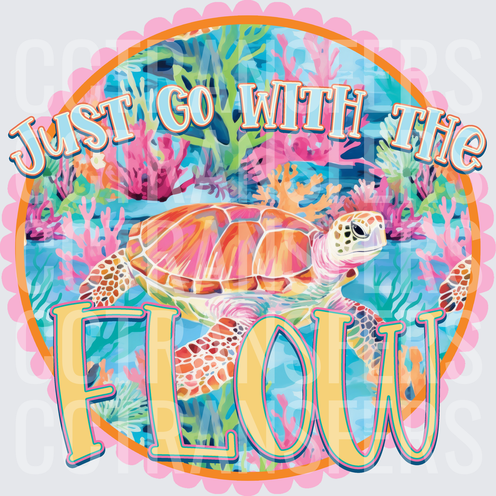 Just Go With The Flow Colorful Sea Turtle Coral Reef (DTF)