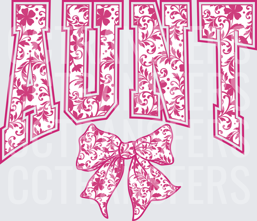 Floral Aunt Varsity Letters with Pink Bow (DTF)