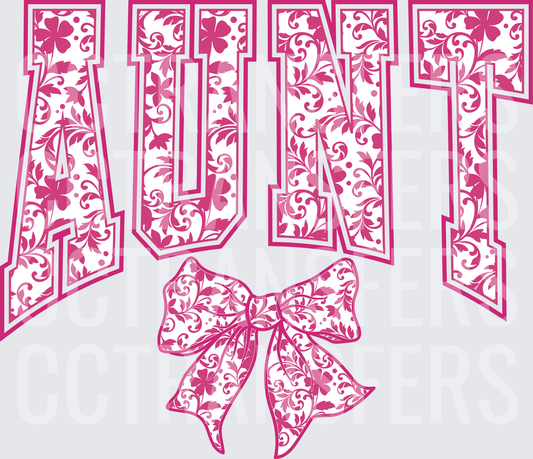 Floral Aunt Varsity Letters with Pink Bow (DTF)