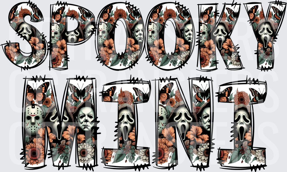 Spooky Mini Horror Mask Floral Halloween Letters (DTF)