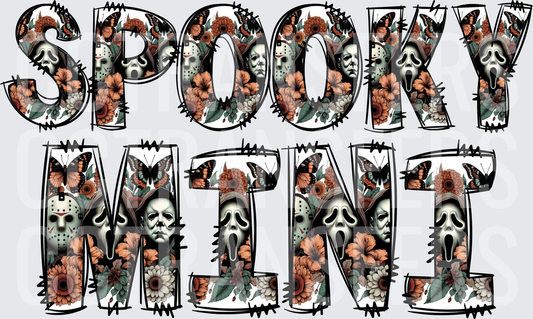Spooky Mini Horror Mask Floral Halloween Letters (DTF)