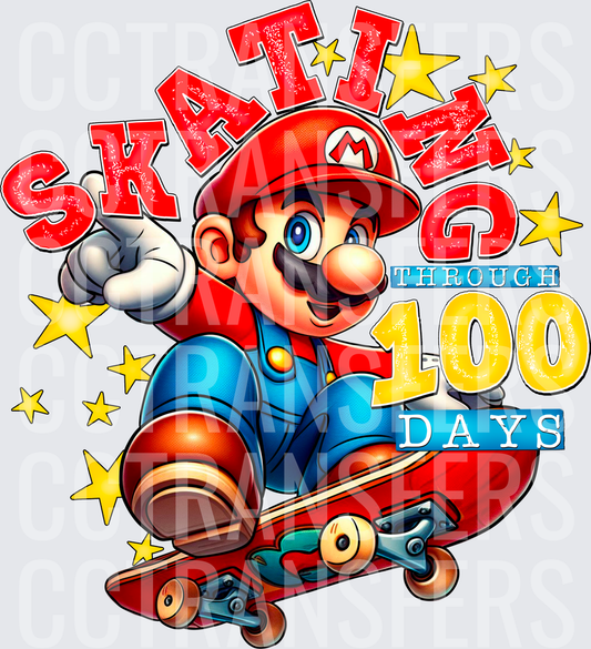 Skating Through 100 Days Cartoon Plumber Skateboarder (DTF)