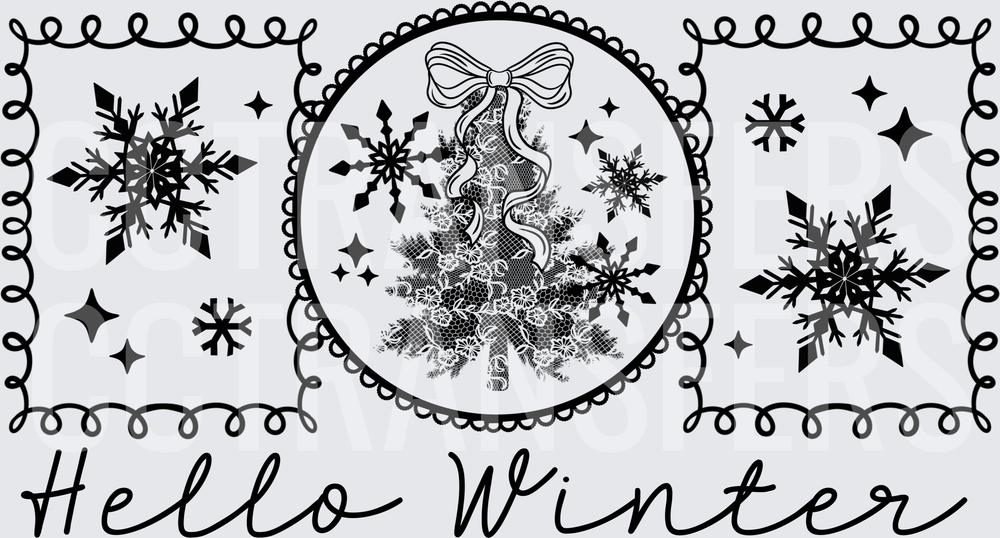Hello Winter Snowflakes Lace Christmas Tree Bow (DTF)