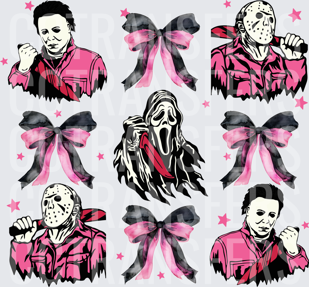 Pink Horror Slasher Icons with Bows and Stars (DTF)