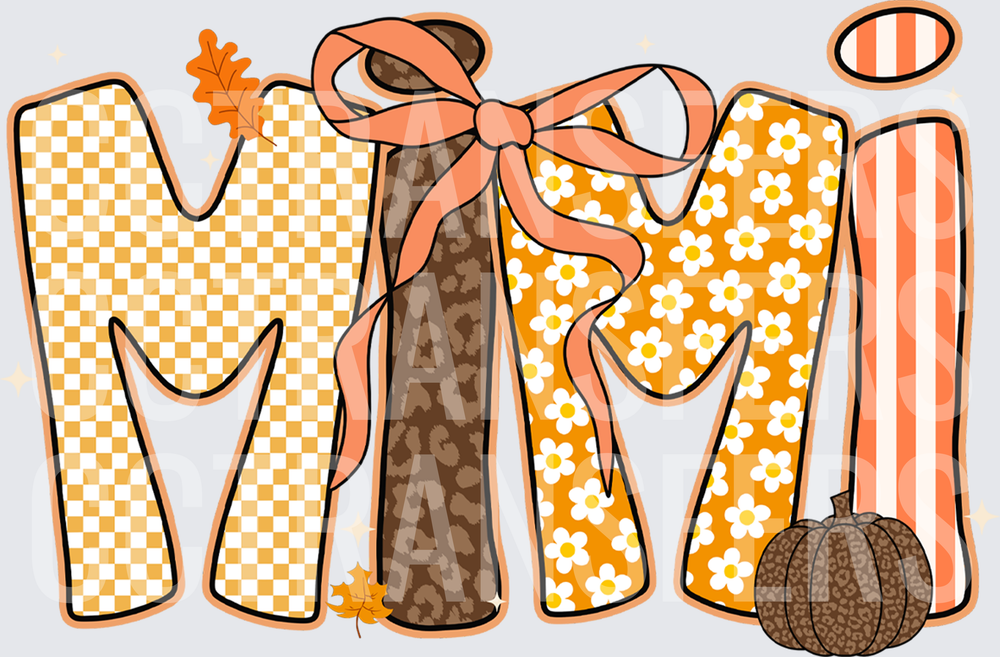 Fall Mimi Patchwork Letters Bow Pumpkin Autumn (DTF)