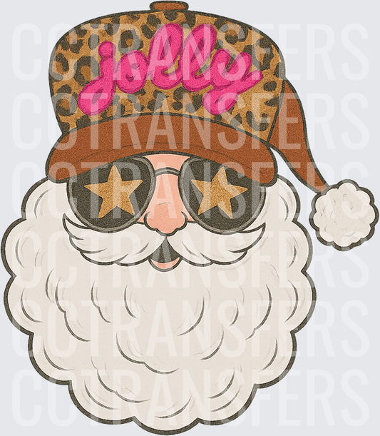 Jolly Santa Leopard Hat Star Sunglasses White Beard (DTF)