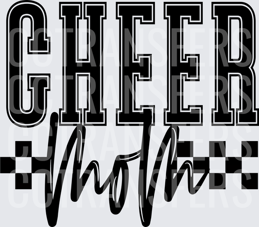 Cheer Mom Bold Varsity Script Checkered Design (DTF)