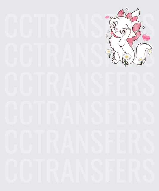 Cute White Kitten Pink Bow Daisies Hearts Sparkles (DTF)