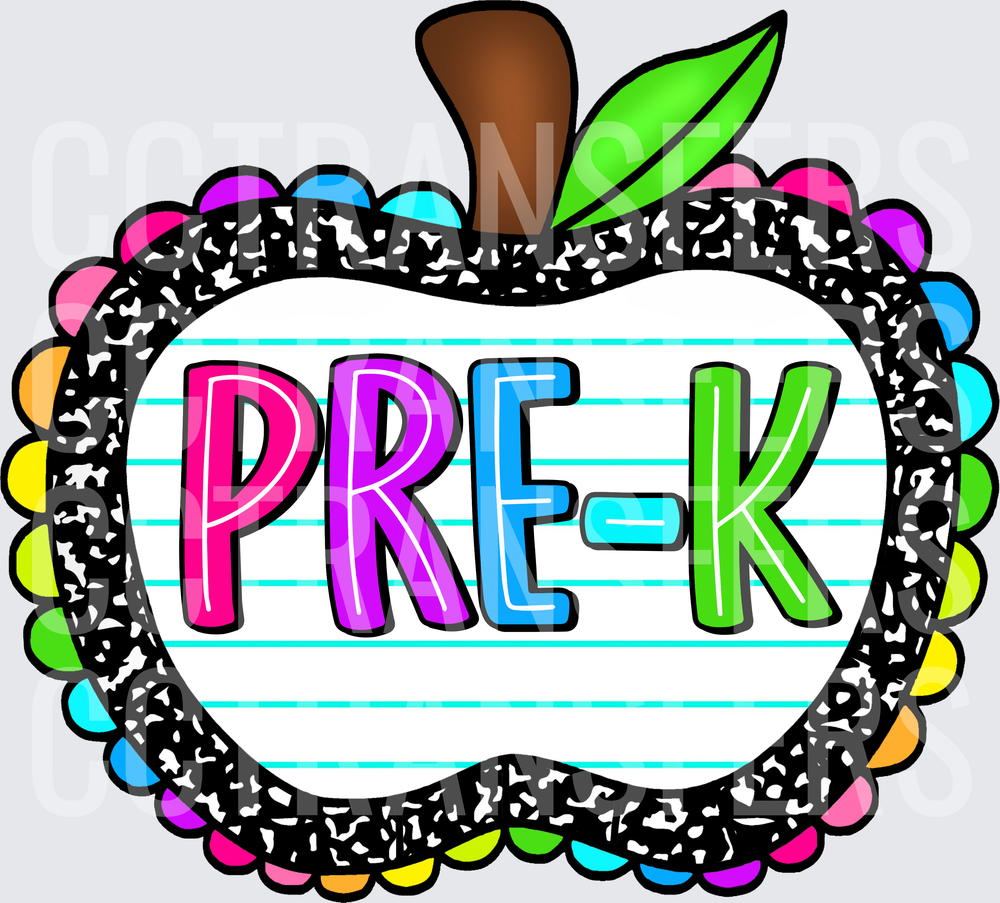 Colorful Apple Composition Notebook PRE-K Design (DTF)