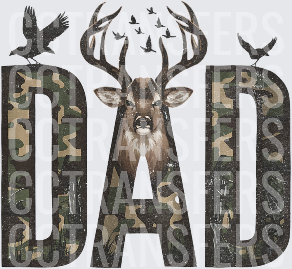 DAD Camo Buck Deer Antlers Birds Hunting (DTF)