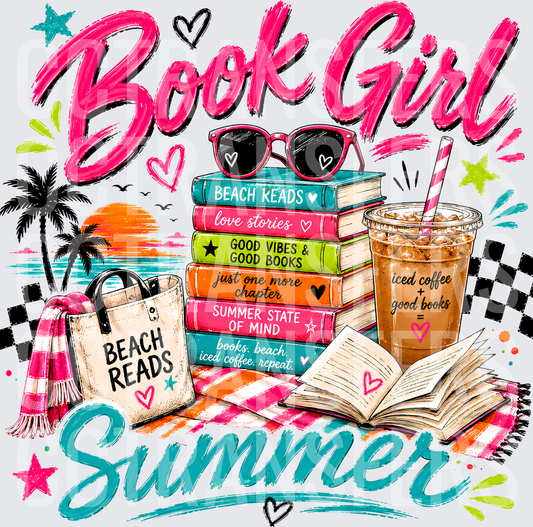 Book Girl Summer Beach Reads Iced Coffee Stack (DTF)