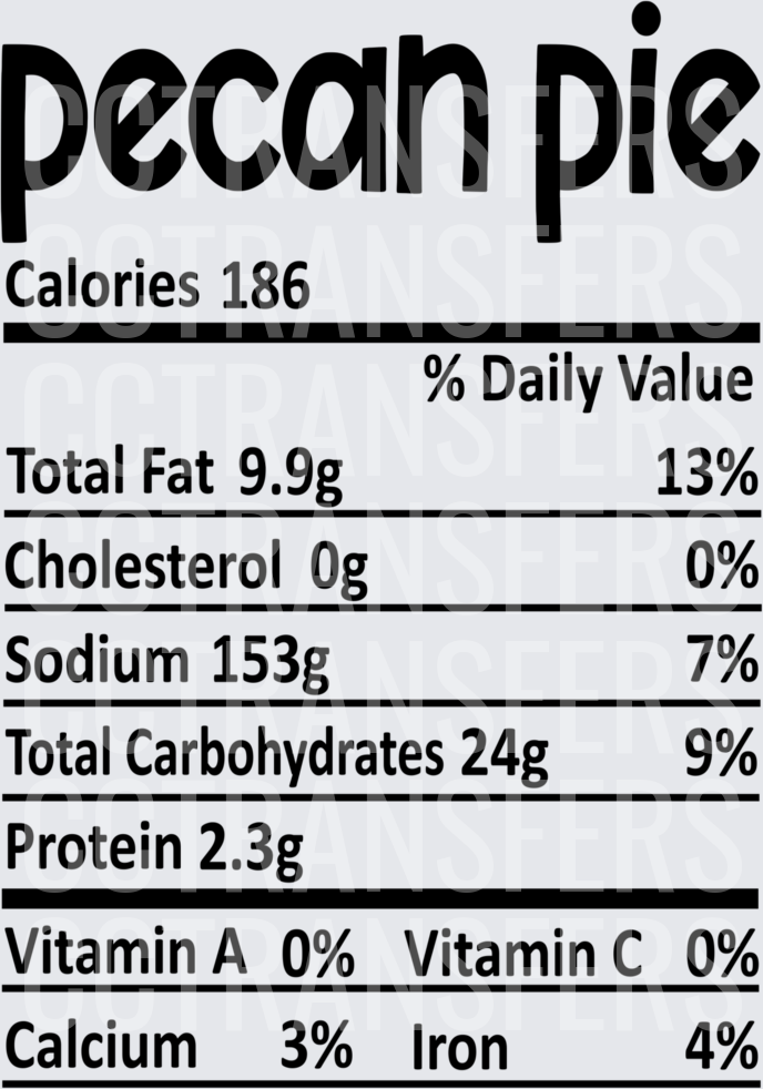 Pecan Pie Nutrition Facts Label Design (DTF)