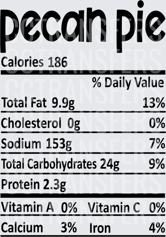 Pecan Pie Nutrition Facts Label Design (DTF)
