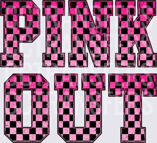 Pink Out Distressed Checkered Varsity Bold Letters (DTF)