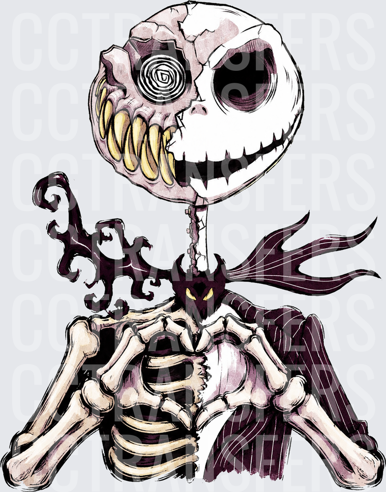 Dark Split Skull Skeleton Dark Cape Evil Horror Art (DTF)