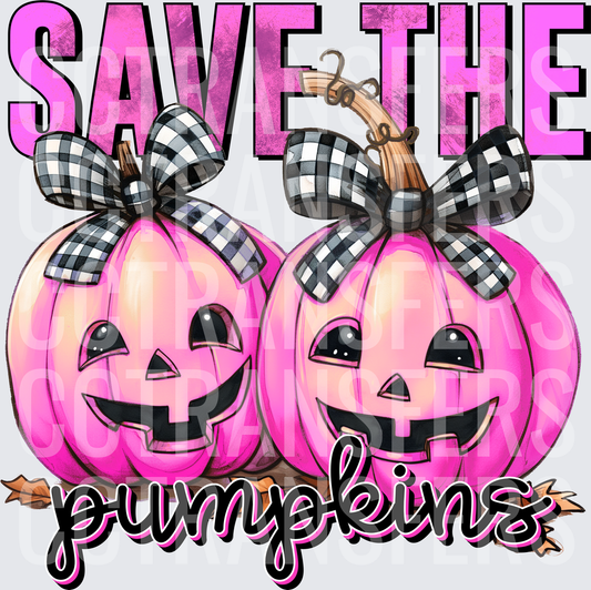 Save The Pumpkins Pink Jack-O-Lanterns Buffalo Plaid Bows (DTF)