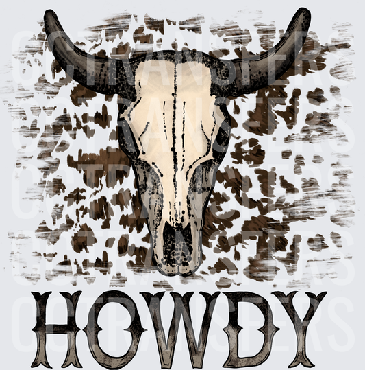 Howdy Bull Skull Cow Print Western (DTF)