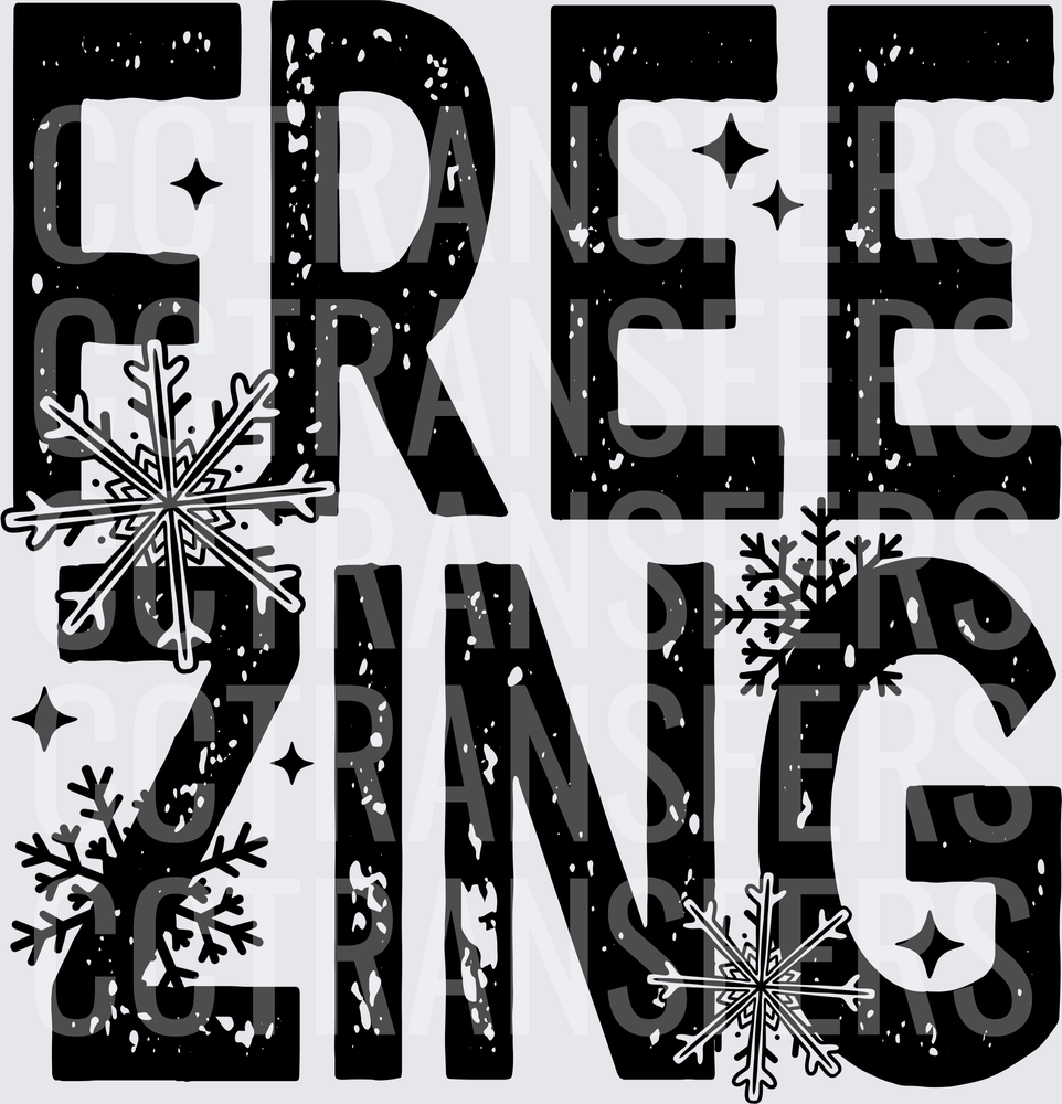 Freezing Bold Distressed Text Snowflakes Winter (DTF)
