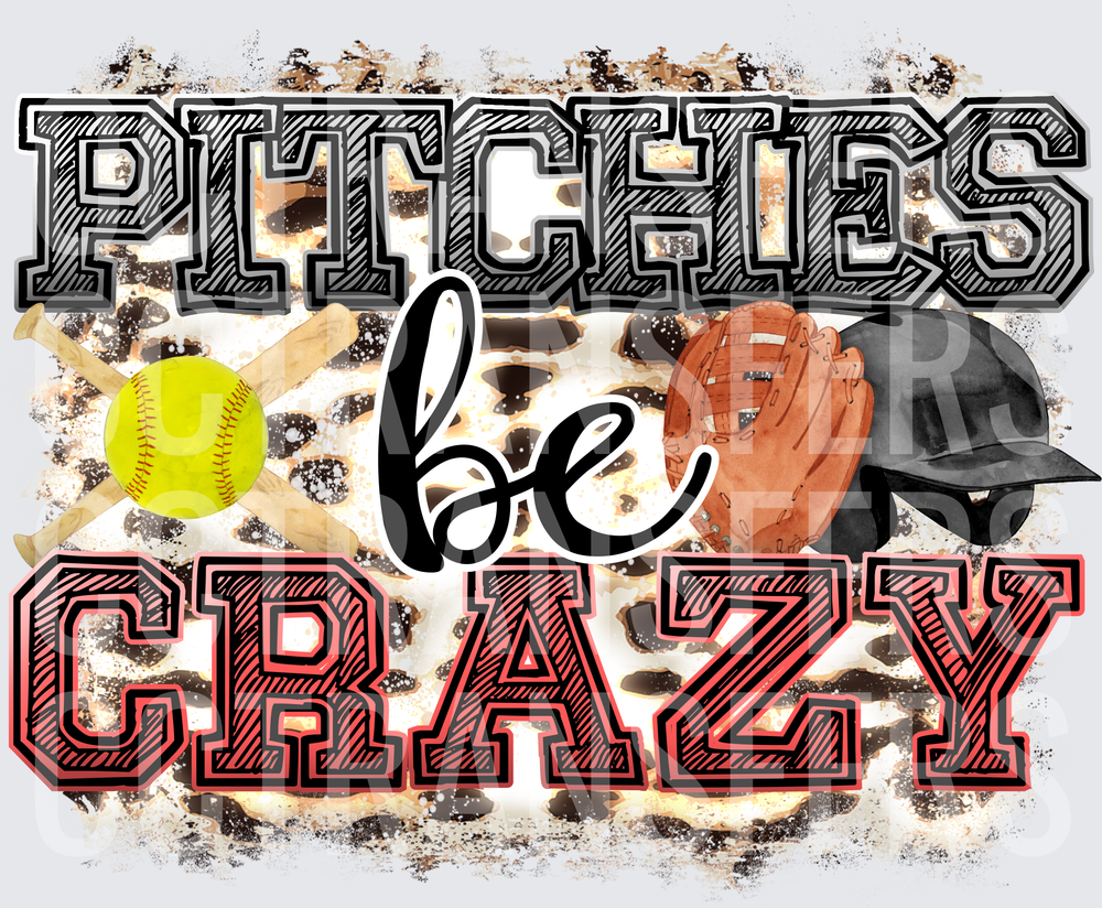 Pitches Be Crazy Softball Leopard Background (DTF)