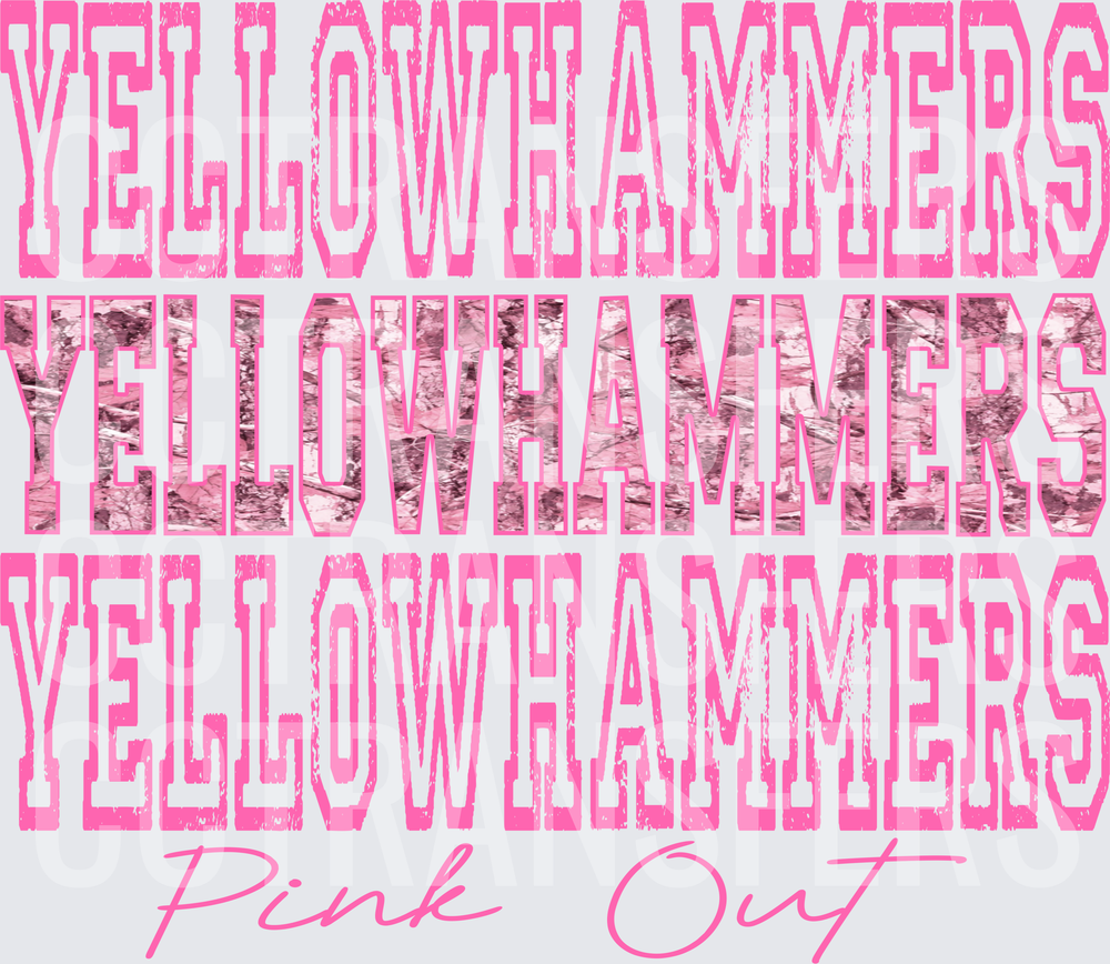 Yellowhammers Pink Out Stacked Varsity Text (DTF)