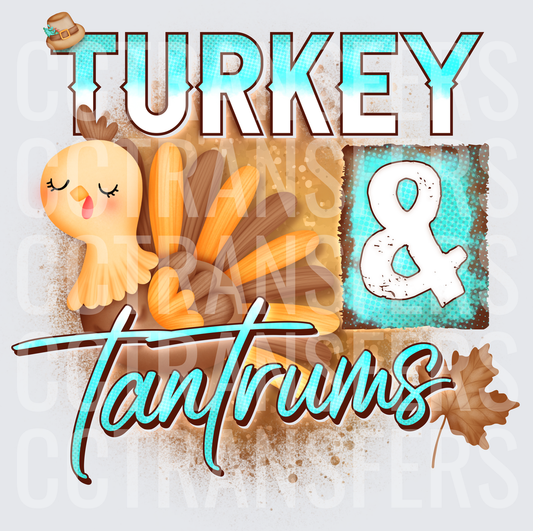 Turkey & Tantrums Cute Thanksgiving Turkey Fall Leaves (DTF)