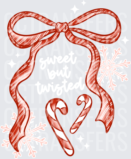 Red Ribbon Bow Candy Canes Snowflakes Christmas (DTF)