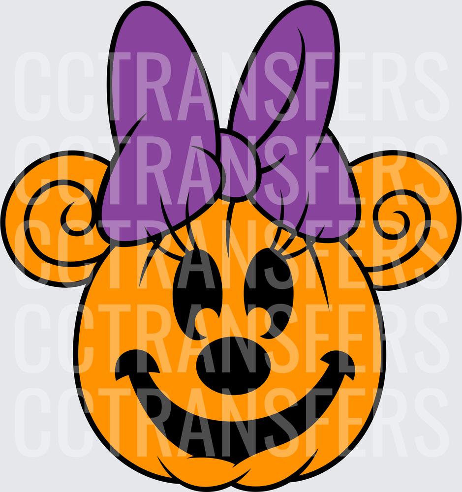 Smiling Halloween Pumpkin Mouse with Purple Bow (DTF)
