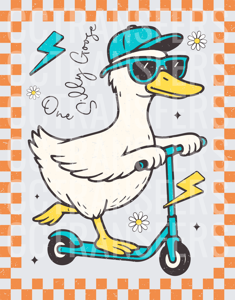 One Silly Goose Cool Duck on Scooter with Sunglasses (DTF)
