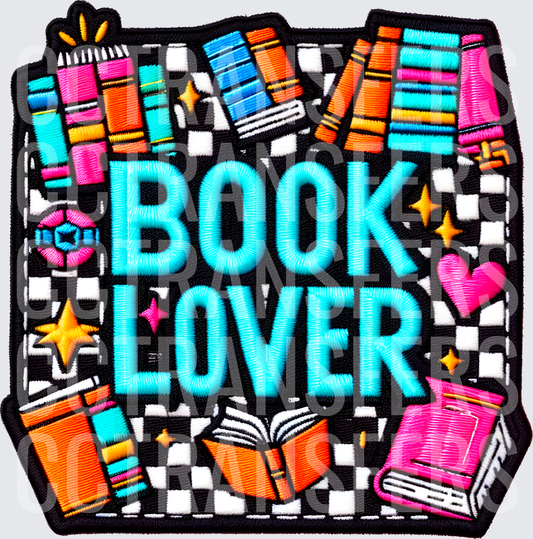 Book Lover Embroidery Patch Style Checkered Books Design (DTF)