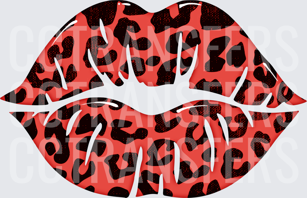 Red Leopard Print Bold Lips Kiss (DTF)