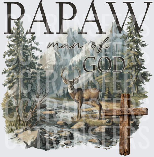 Papaw Man of God Deer Mountain Scene Wooden Cross (DTF)