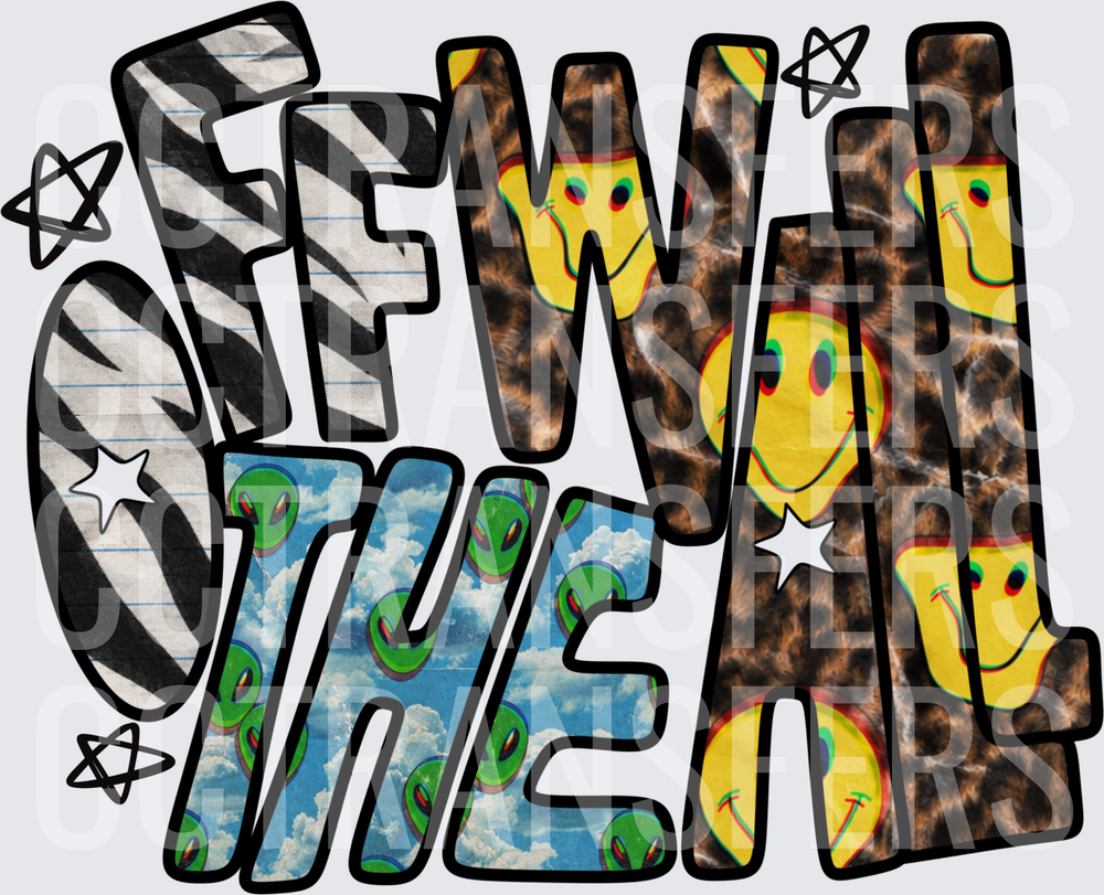 Off The Wall Mixed Pattern Alien Smiley Face Text (DTF)