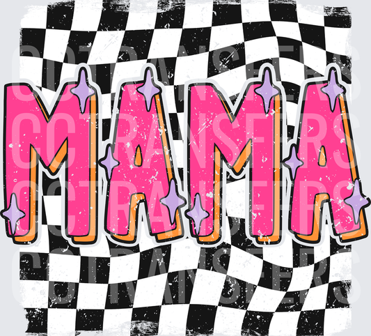 Retro Pink MAMA Bold Letter Checkered Sparkle Design (DTF)