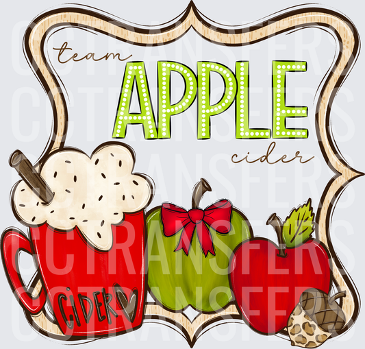 Team Apple Cider Mug Green Red Apples Fall Frame (DTF)