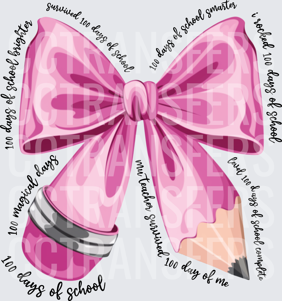 Pink Bow Pencil 100 Days of School Milestone (DTF)