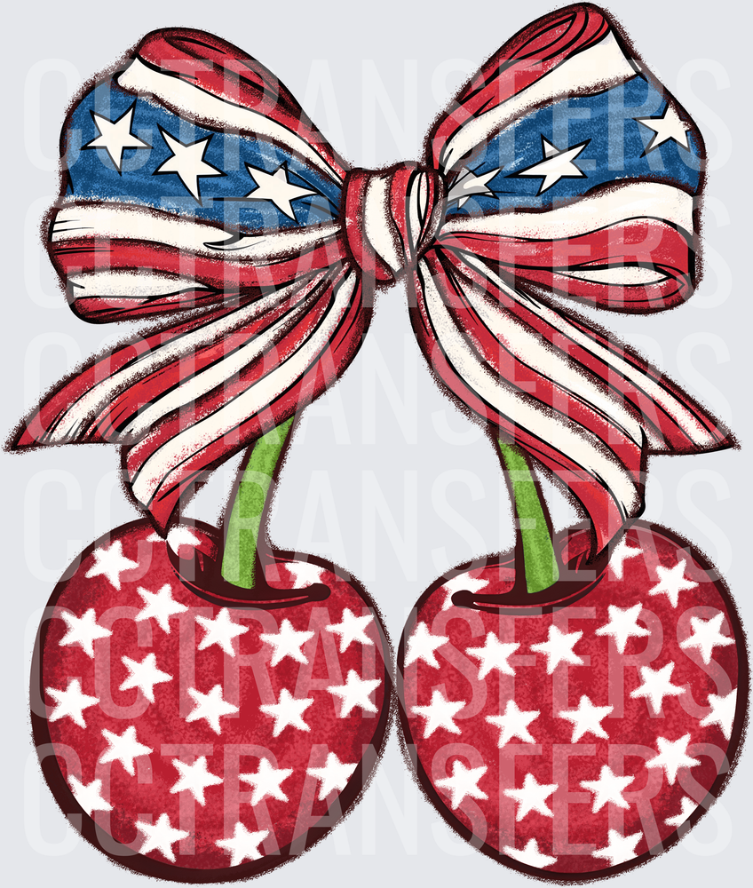 Patriotic Stars and Stripes Bow with Star Cherries (DTF)